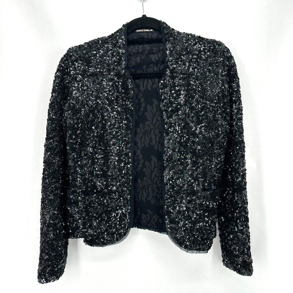 Charles Chang-Lima Sequin Blazer‎ Jacket Womens 0 Black Tie Evening Yacht Party